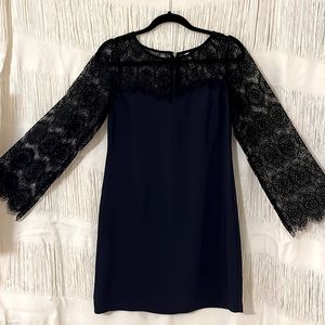 Black and blue mini dress lace flare sleeves